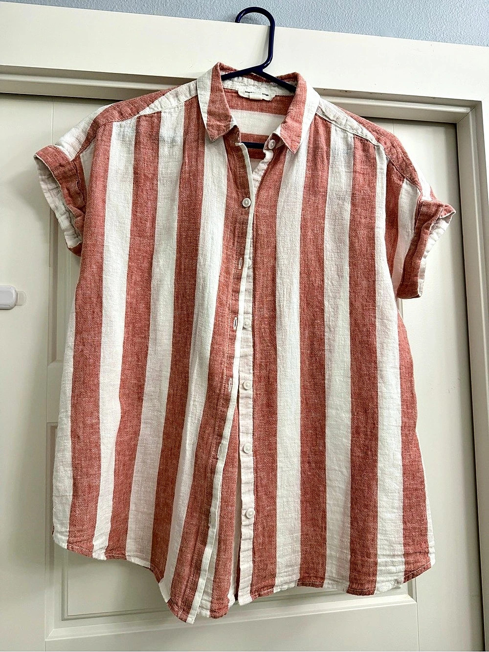 beachlunchlounge Kaiana Stripe Short Sleeve Button-Up Shirt Small